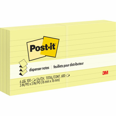 Original Canary Yellow Pop-Up Refill, Lined, 3 x 3, 100-Sheet, 6/Pack (MMMR335YW)
