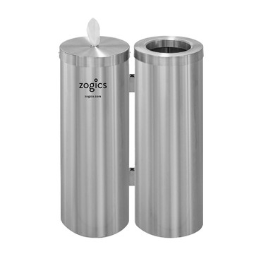 Zogics Floor Stand Gym Wipes Dispenser & Waste Receptacle, Dual Canister, Satin Aluminum