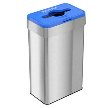 21 Gal Rectangular Trash Bin, Flip Open Recycle Lid, Stainless Steel