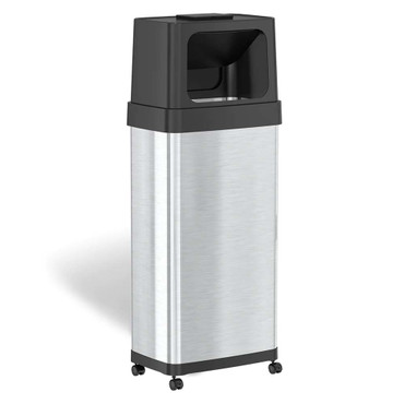 24 Gal Dual Side Push Open Trash Can with Wheels, Stainless Steel