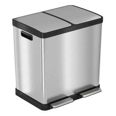 16 Gal Dual Compartment Step Trash Can / Recycle Bin, Stainless Steel