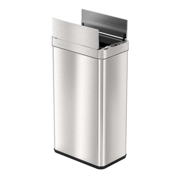 18 Gal Wing Open Lid Rectangular Sensor Stainless Steel Trash Can