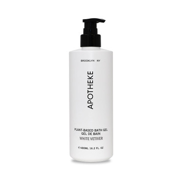 Apotheke White Vetiver Bath Gel 16 .2 oz refillable bottle with minimalist label