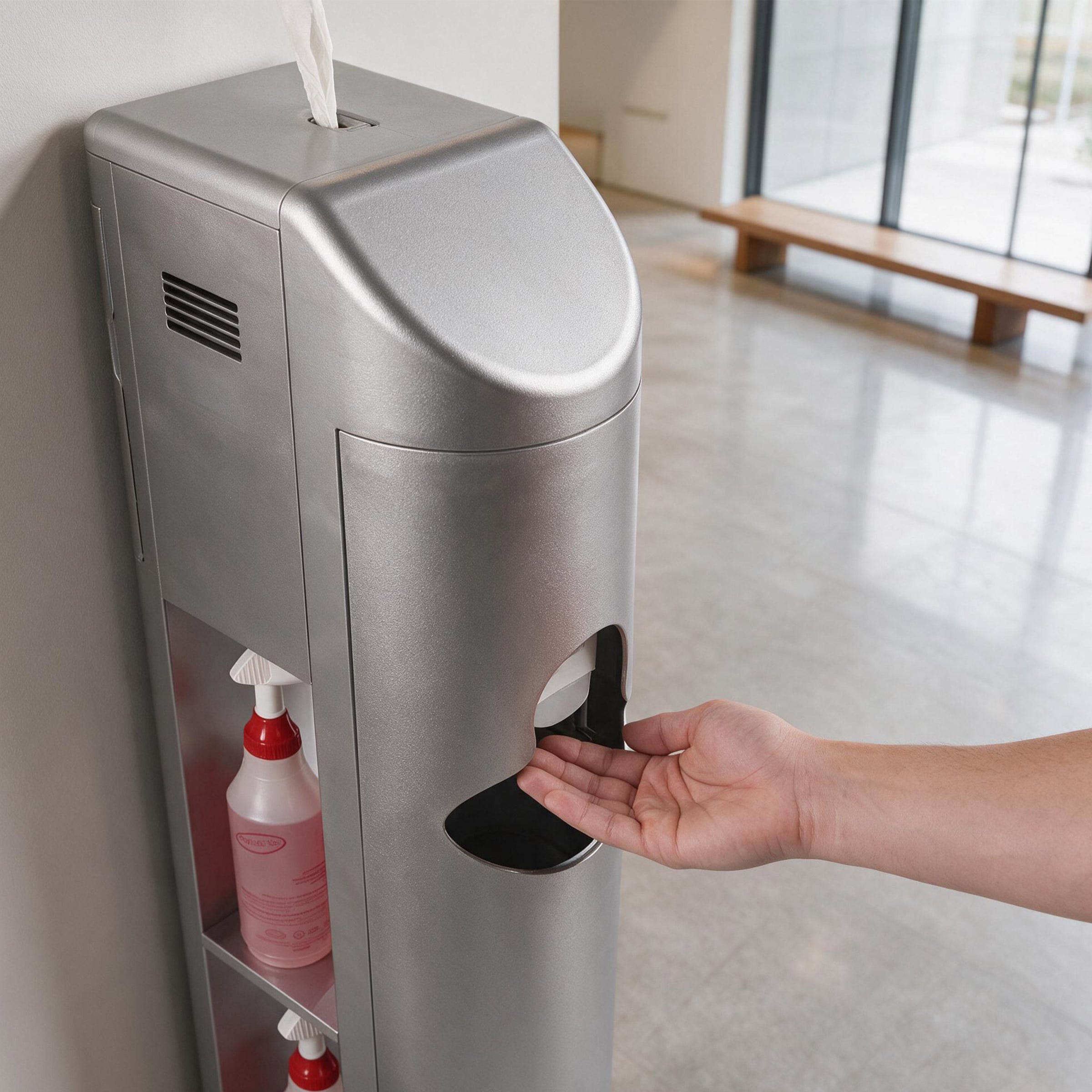 The Cleaning Station featuring Sanitizing Station and wipe dispenser combo