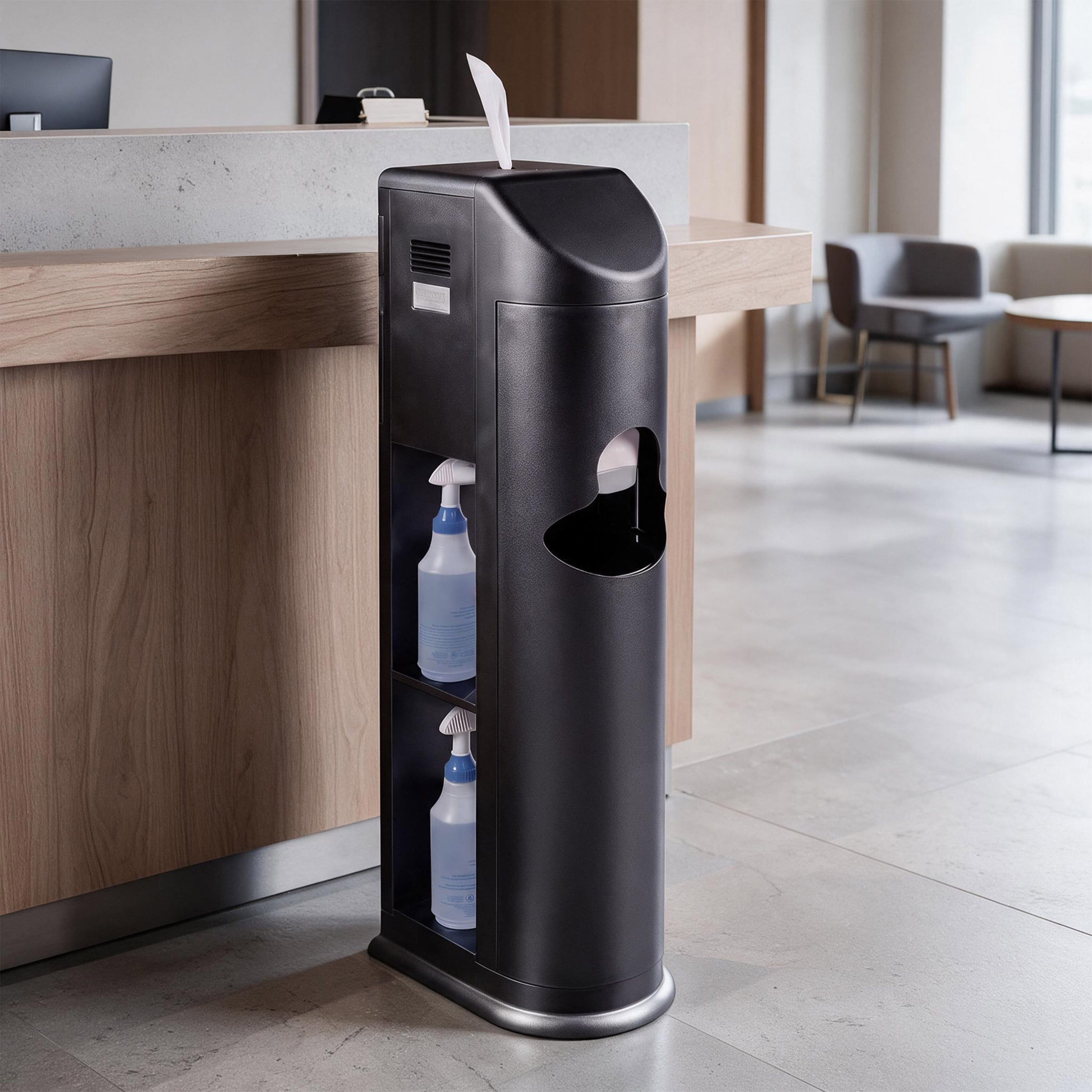 Sanitizing Station with floor-stand wipe access