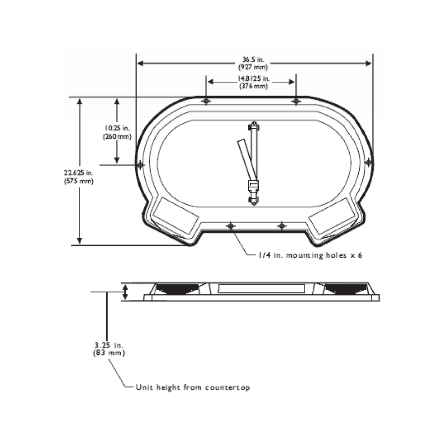 Koala Kare Countertop Plastic Baby Changing Station, KB112 - Surface Mount, Dimensions