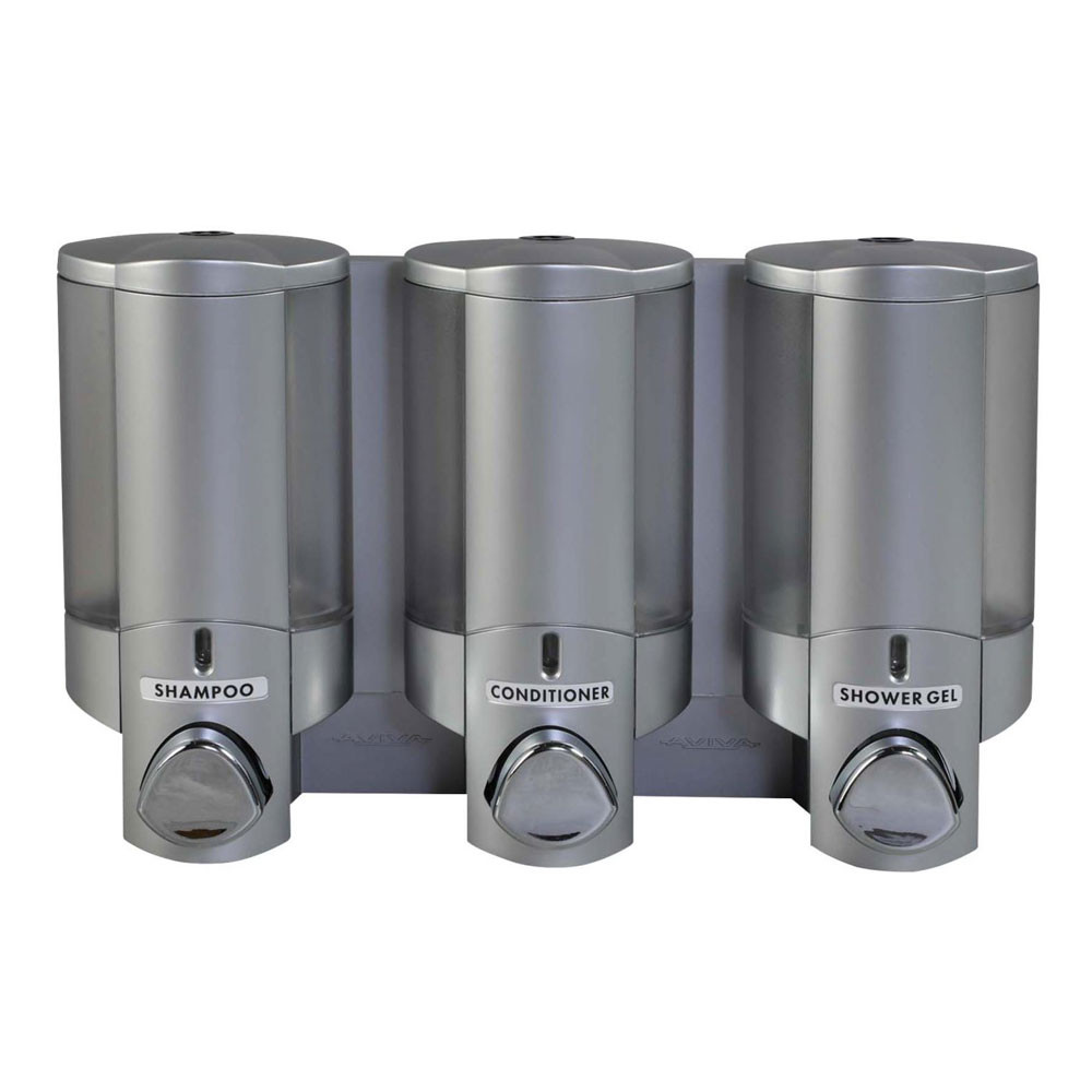 AVIVA Triple Soap Dispenser, 3 Chambers, Satin Silver