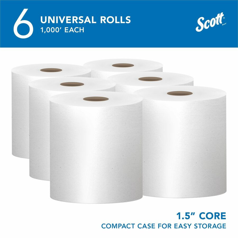 Kimberly-Clark Scott High Capacity Hard Roll Towels, White, 01005 (1000 ft/roll) (6 rolls/case)