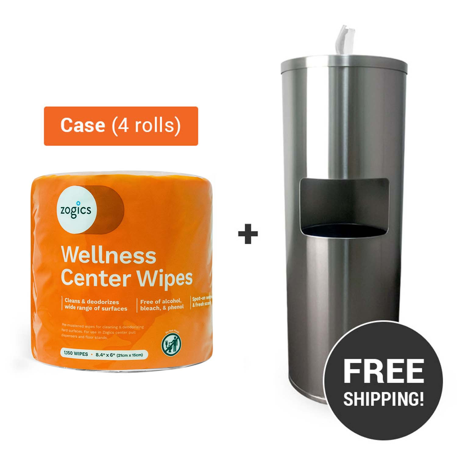 Zogics Wellness Center Wipes with gym wipes dispenser for easy door disinfecting wipes access