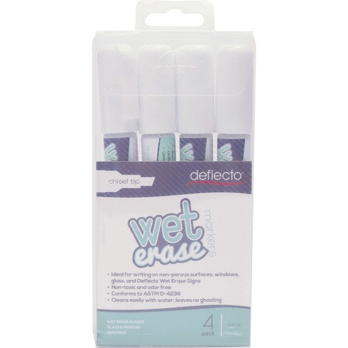 Deflecto Liquid Chalk Marker, Chisel, White, (4 units/pack) (DEFSMA510V4WT)