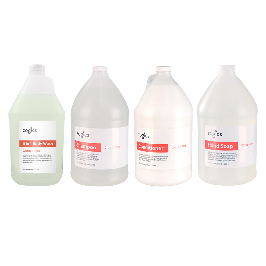 Zogics Bath & Body Care Gallon Sampler Case, Citrus + Aloe (4 gallons/case)