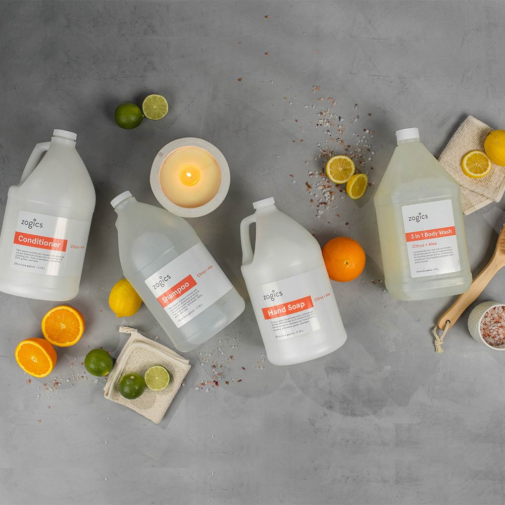 Zogics Bath & Body Care Gallon Sampler Case, Citrus + Aloe (4 gallons/case)
