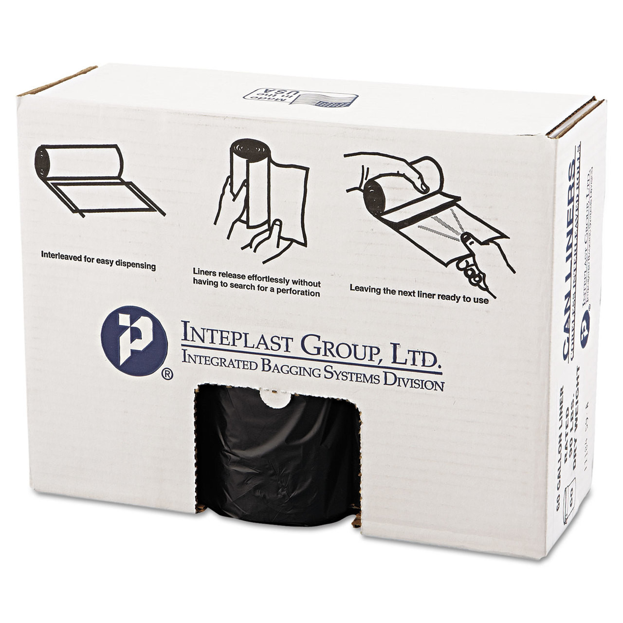Value pack of high-density commercial can liners with star-sealed bottom.