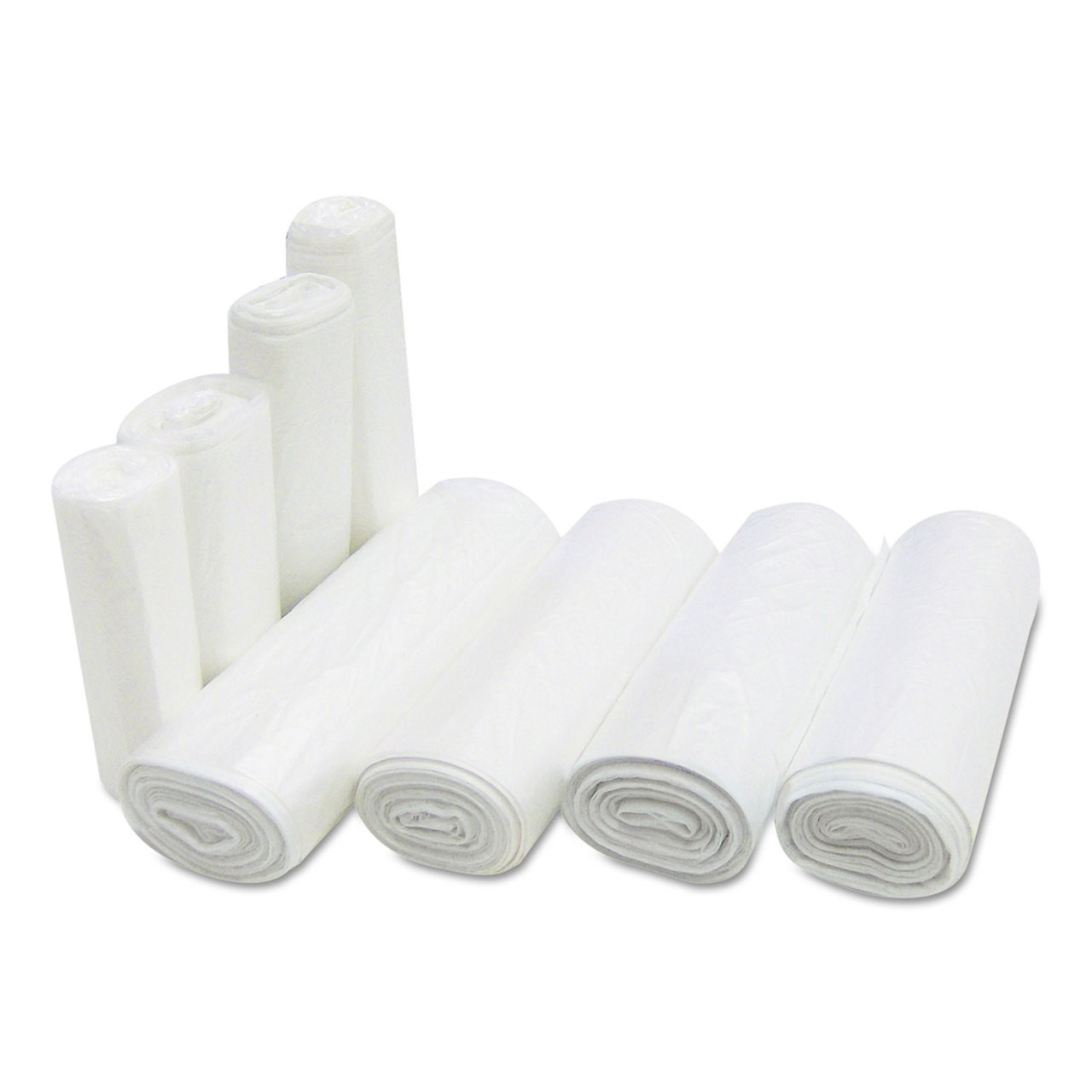 High-density commercial can liners with star-sealed bottom.