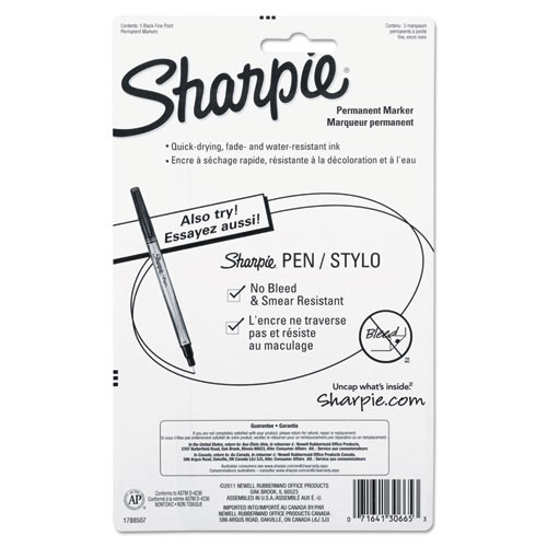 Sharpie® Fine Point Permanent Marker, Black, 5/Pack