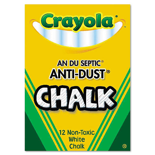 Crayola Nontoxic Anti-Dust Chalk, White, 12 Sticks/Box