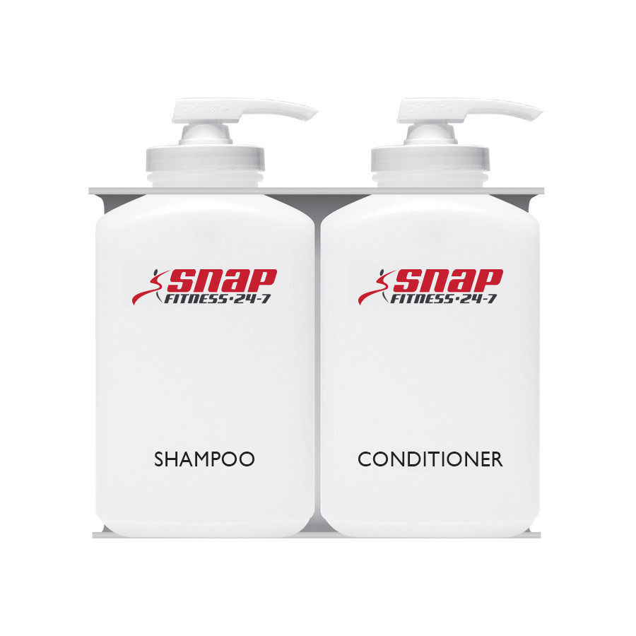 Snap Fitness Bulk Personal Care Dispensers, 2 Chambers, Shampoo + Conditioner
