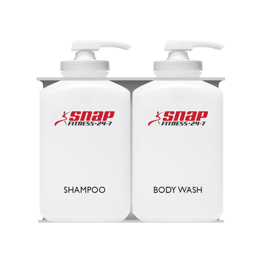 Snap Fitness Bulk Personal Care Dispensers, 2 Chambers, Shampoo + Body Wash