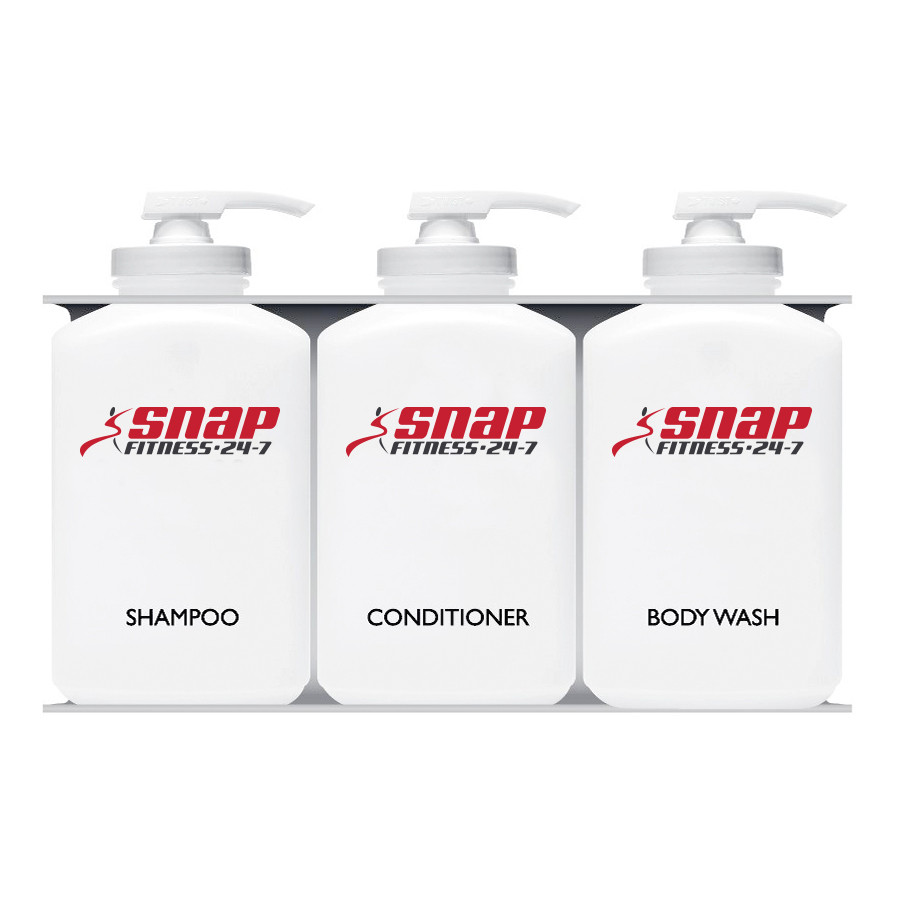 Snap Fitness Bulk Personal Care Dispensers, 3 Chambers, Shampoo + Conditioner + Body Wash