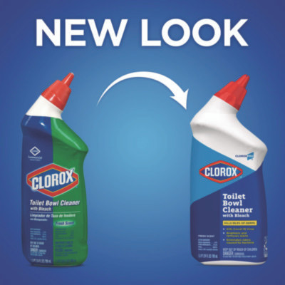 New packaging of Clorox Toilet Bowl Cleaner with Bleach – same powerful Clorox toilet cleaner formula in a fresh new look, perfect for updating bulk toilet bowl cleaner listings.