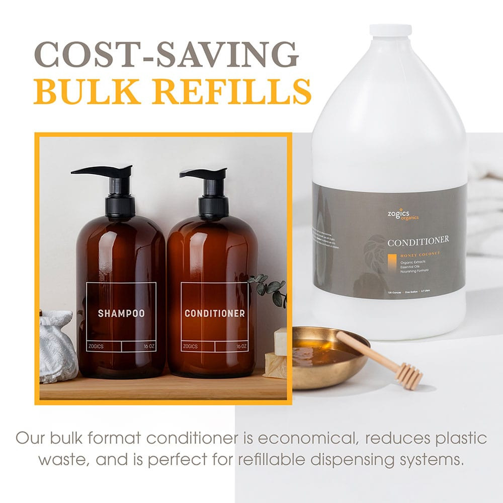 Eco-friendly BPA-free gallon refill of Zogics Honey Coconut Conditioner