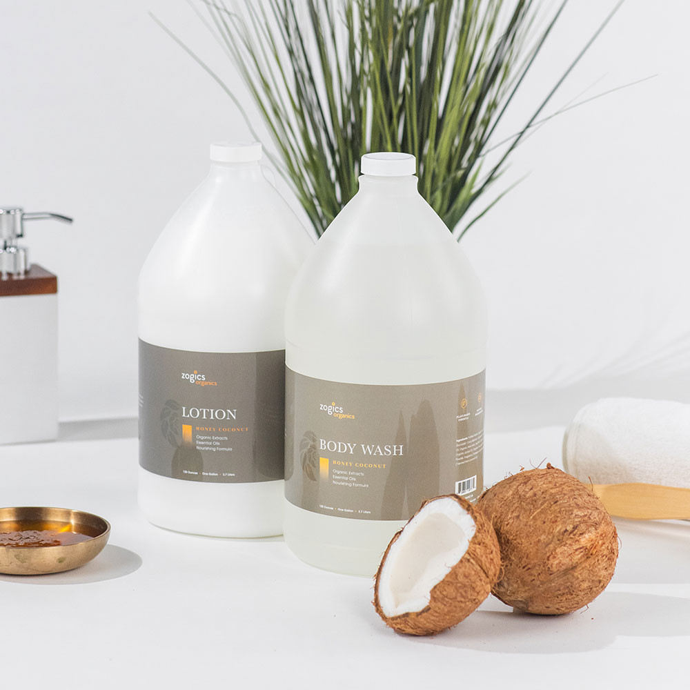 Zogics Organics Honey Coconut Body Wash on skin, made with organic honey and aloe