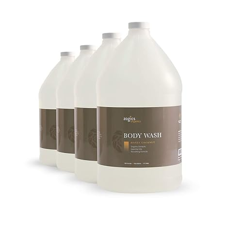 Case of four clear Zogics body wash gallons
