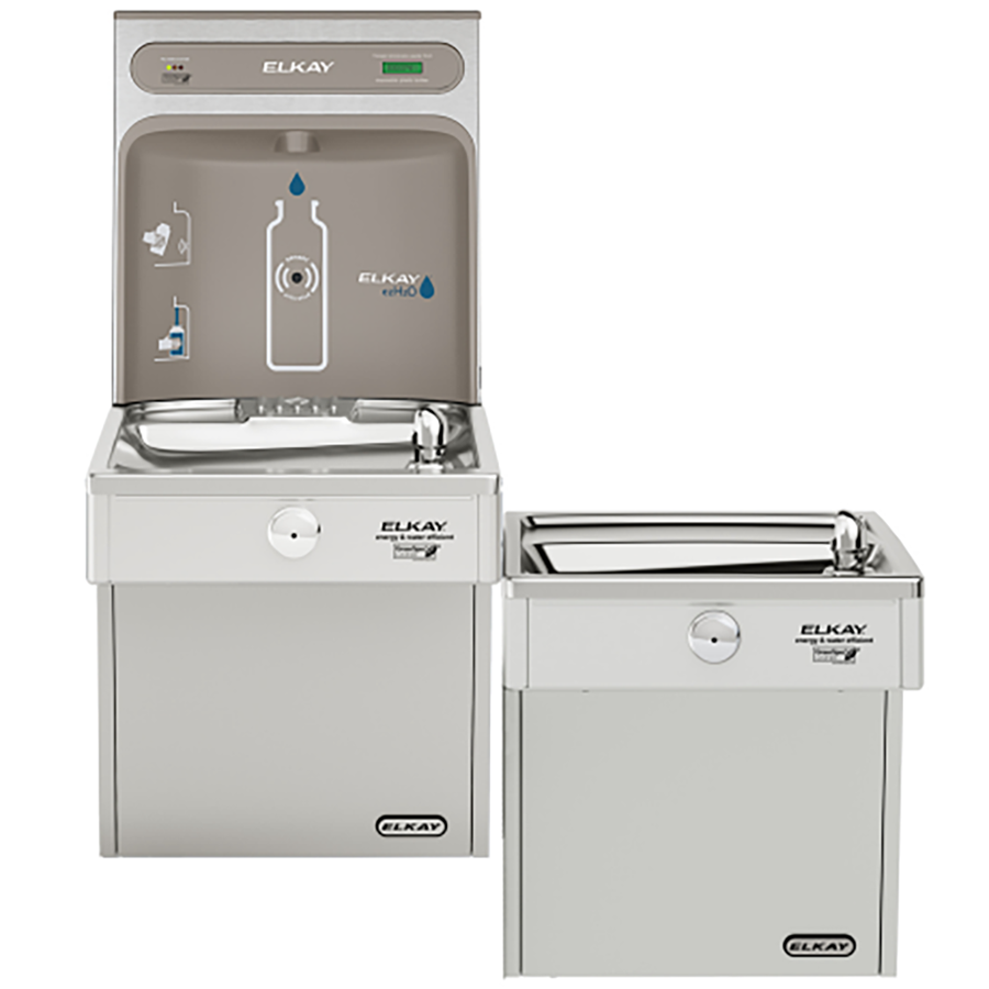 Elkay EZH2O Bottle Filling Station & Bi-Level High Efficiency Vandal-Resistant Cooler, Filtered 8 GPH, Stainless Steel, LVRCGRNTL8WSK
