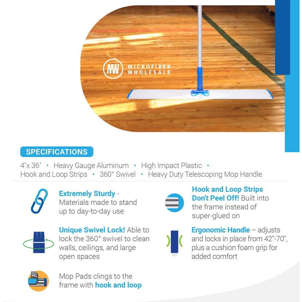 Heavy Duty Microfiber Wet Mop Frame & Handle Combo