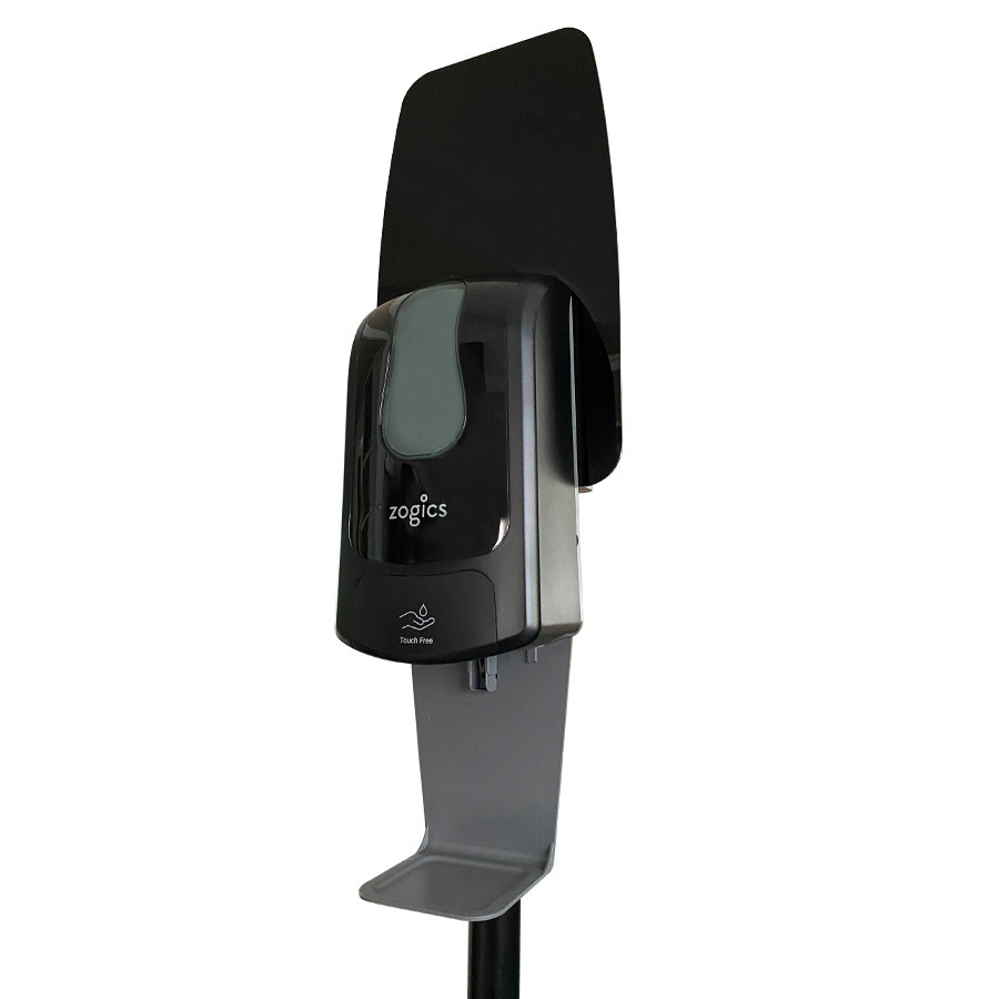 Gel-compatible hand sanitizer dispenser stand designed for public spaces, promoting hygienic use and easy refills.