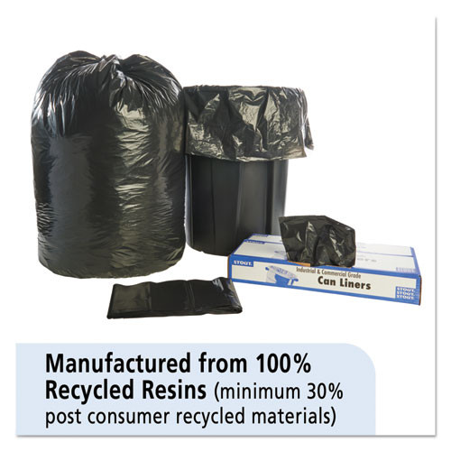 Stout Total Recycled Content Trash Bags, 65 Gallons, 1.5 Milliliters, 50 x 51, Black/Brown, 100/Carton