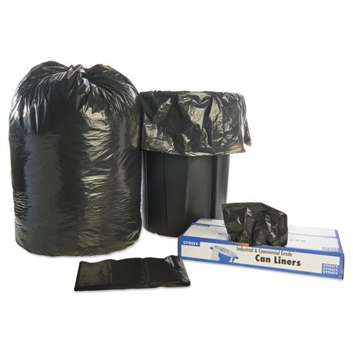 Stout Total Recycled Content Trash Bags, 65 Gallons, 1.5 Milliliters, 50 x 51, Black/Brown, 100/Carton