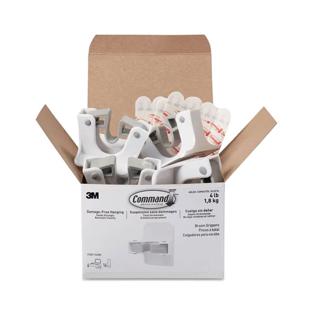 Broom Gripper White/Gray, 6 Grippers and 16 Strips per Pack | Command™ (MMM17007S6NA)