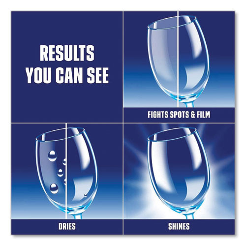 Comparison of dishes with and without Finish Jet-Dry showing spot-free shine.