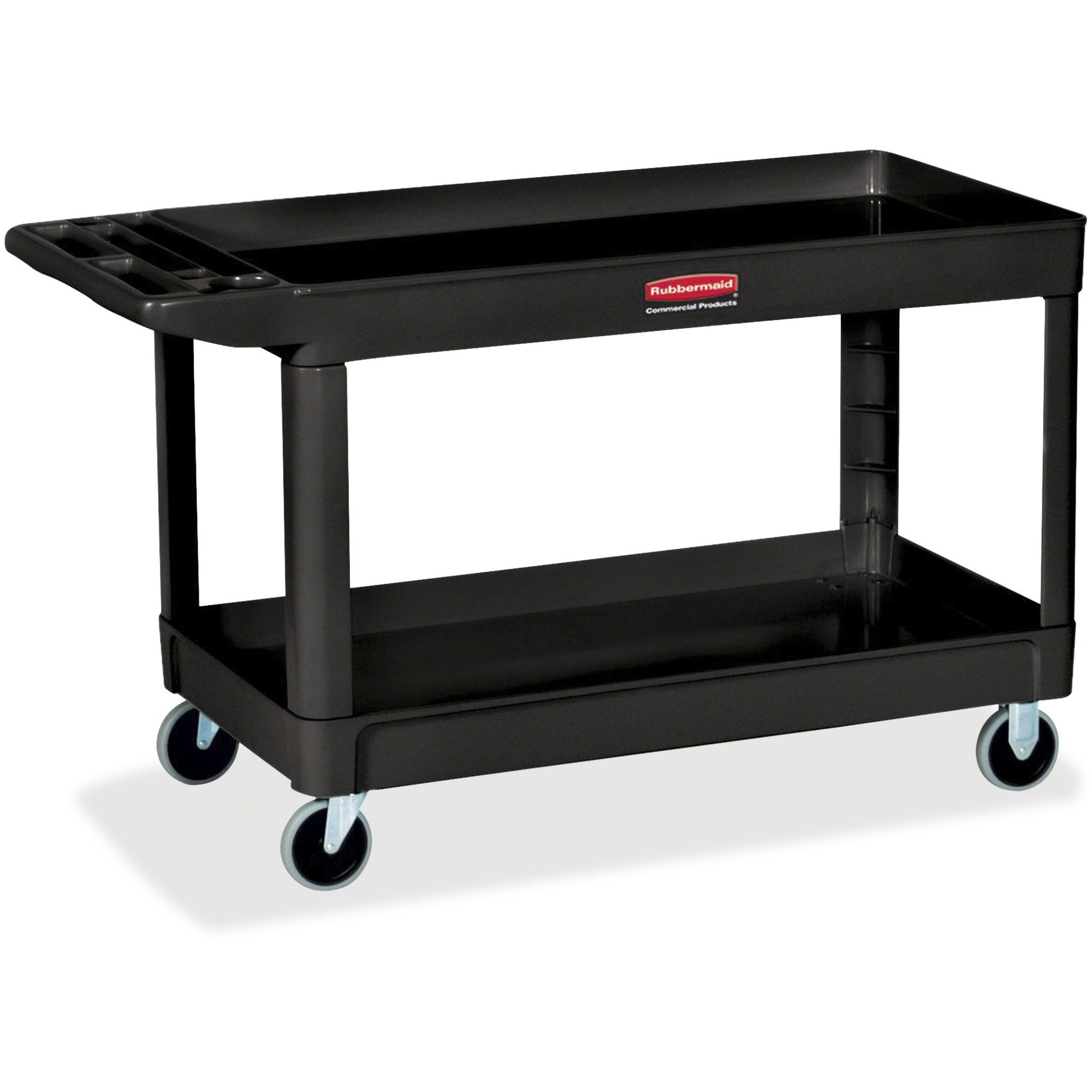 Rubbermaid Commercial 2-Shelf Utility Cart, Four 4" Casters, Black
