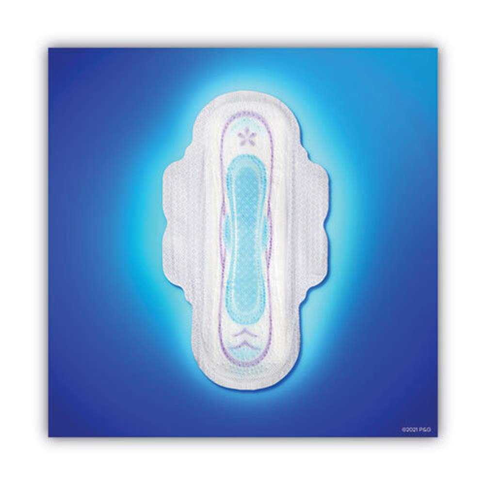Illustration of a sanitary pad glowing on a blue gradient background representing women’s hygiene pads.