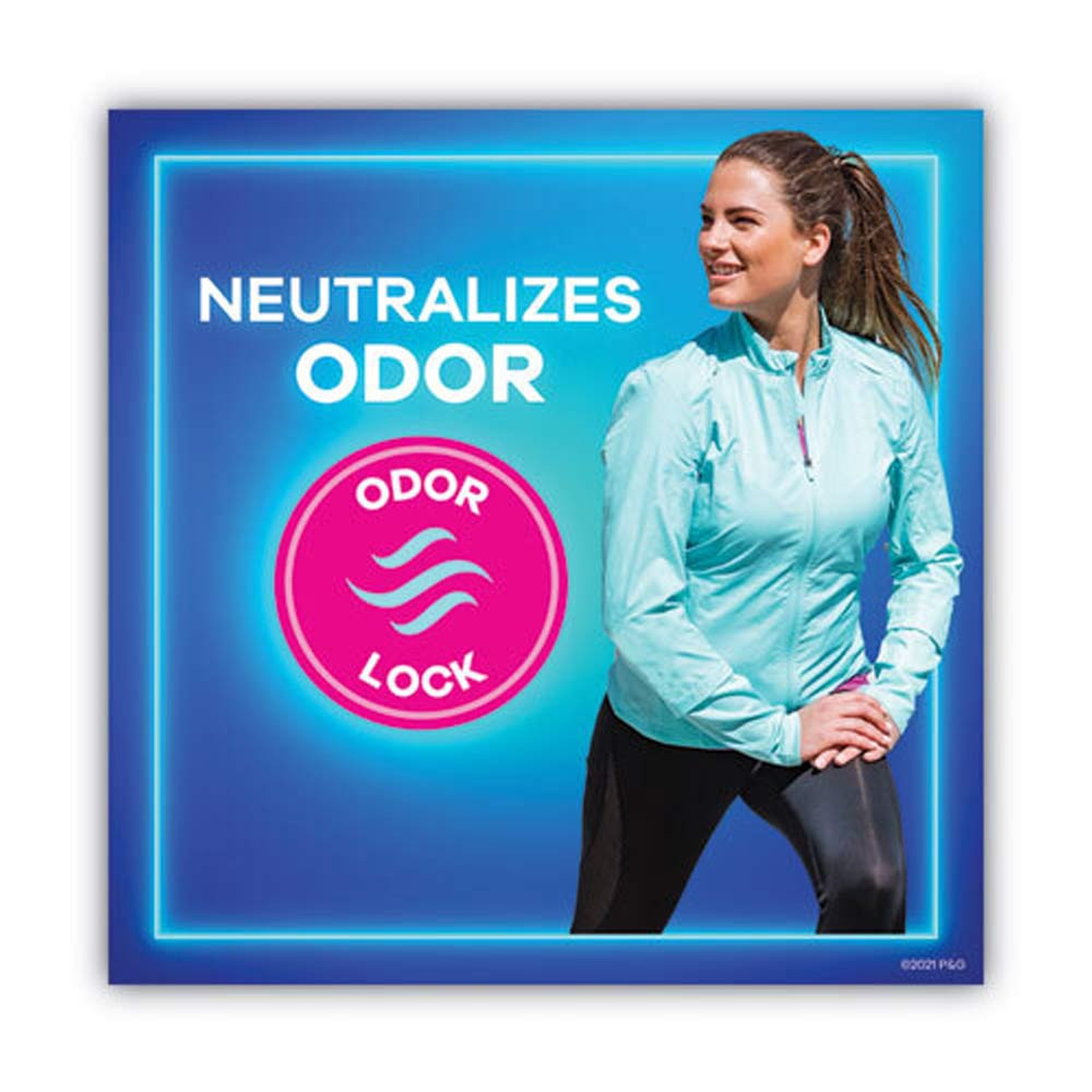 Woman holding Always Maxi Pads with a discount badge and blue background.
