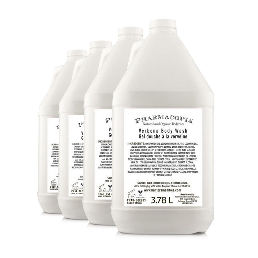Bulk Pharmacopia Verbena Body Wash with pump—herb and citrus motif