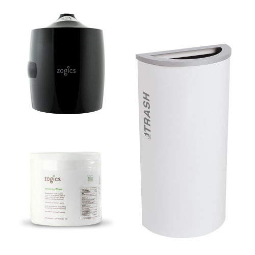 Ex-Cell White Half Round Trash Can with Sanitizing Wipes and Dispenser