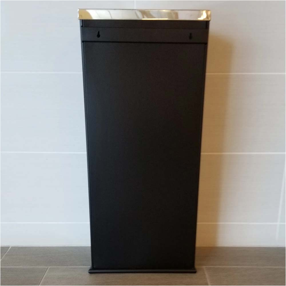 9 Gal Side-Entry Half-Round Trash Can, Steel Inner Bin, Black Powder-Coated
