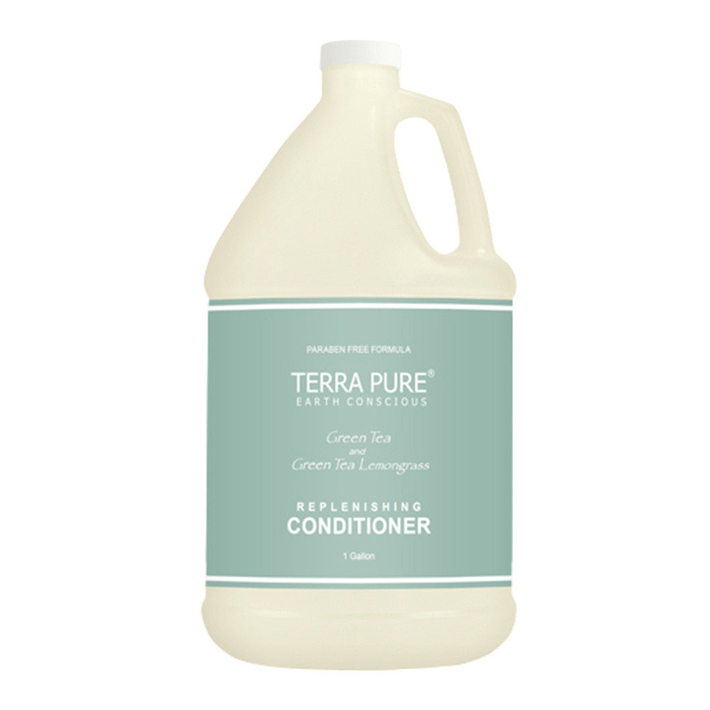 Bulk refill Terra Pure Organic Green Tea & Green Tea Lemongrass Conditioner gallon for guest baths