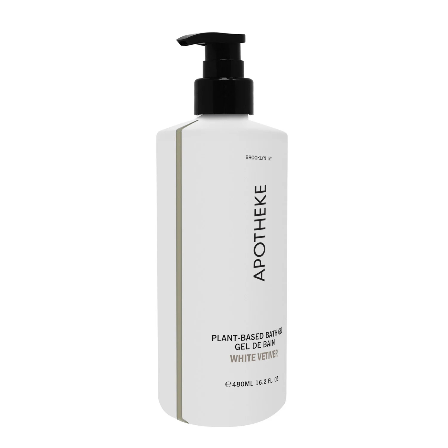 16.2 oz Apotheke Bath Gel in White Vetiver scent, clear refillable bottle