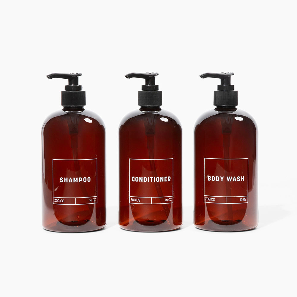 Zogics Shampoo, Conditioner and Body Wash Refillable Dispenser Bundle