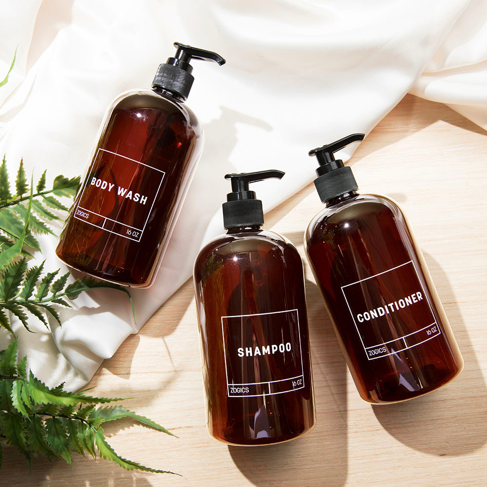 Zogics Shampoo, Conditioner and Body Wash Refillable Dispenser Bundle