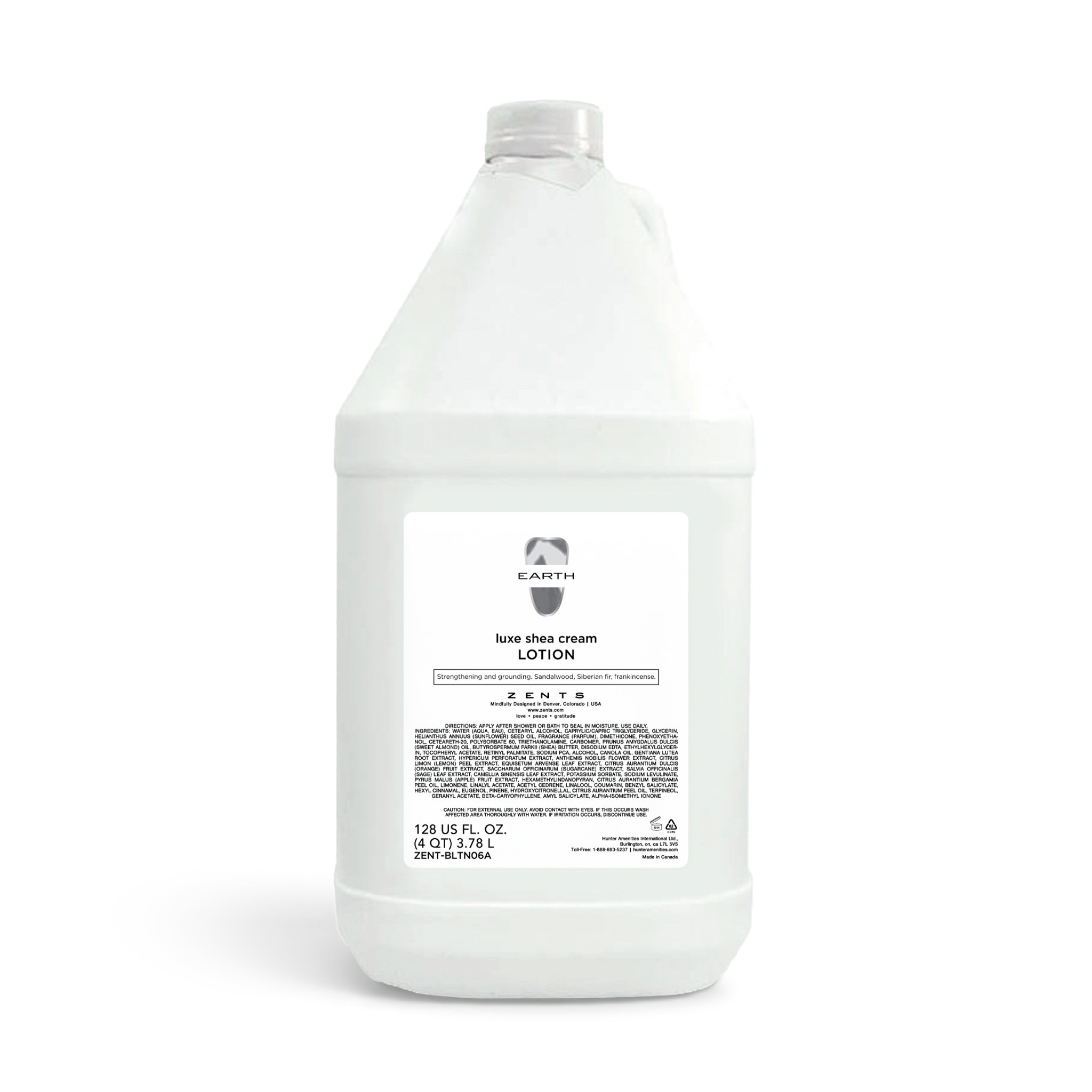 Gallon-sized Zents Earth Lotion with sandalwood, Siberian fir and frankincense fragrance
