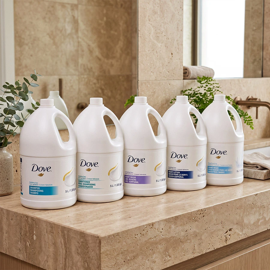 Bulk Dove Pro Hydrating Care Shampoo 5L bottles for hotel and spa showers