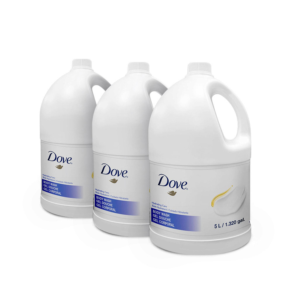 Three-pack of Dove Hydrating Care Body Wash in bulk size bottles