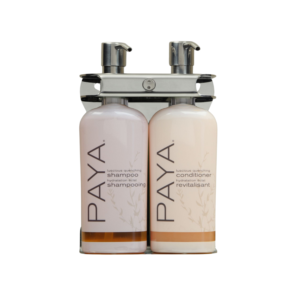 Aquamenities Dual Amenity Station Fixture With Paya Shower Bottles