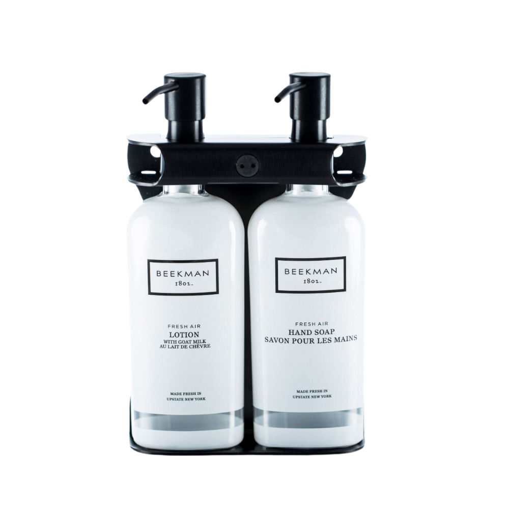 Aquamenities Dual Fixture Black PVD with Beekman Fresh Air Bottles