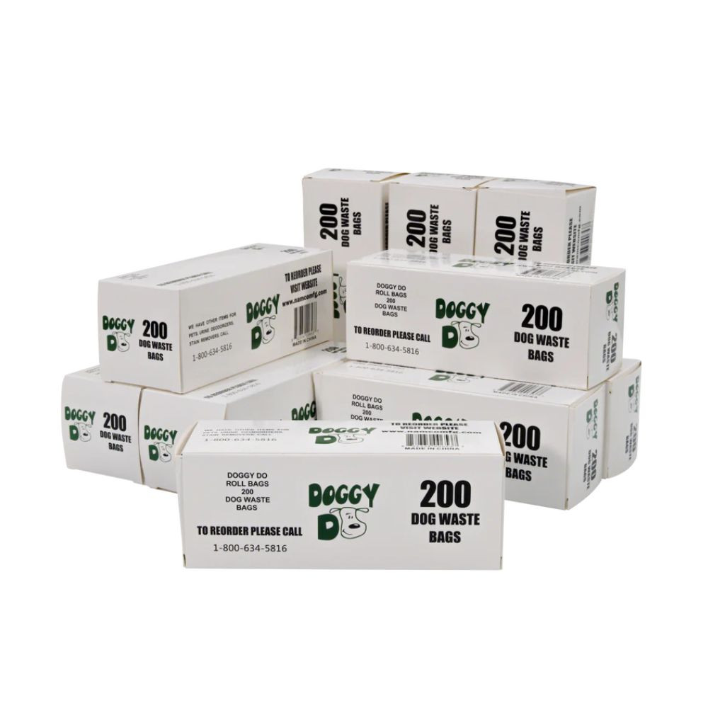 10 packs of Namco Doggy Do pet waste bags stacked for bulk supply
